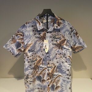 Tropical Vibes Men's Blue and Brown Shirt